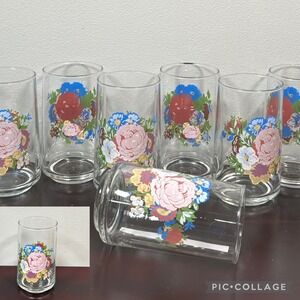Tabletops Unlimited Victoria Floral Tumbler Glasses Rose Bouquet Set of 8